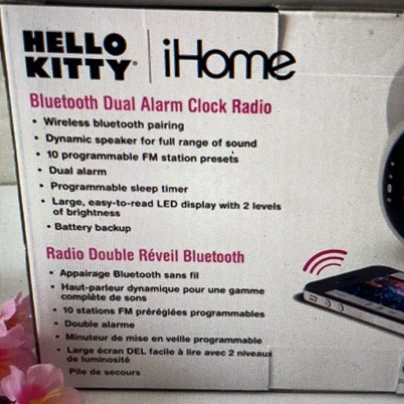 NIB Hello Kitty iHome Bluetooth Dual Alarm Clock Radio - Picture 3 of 4